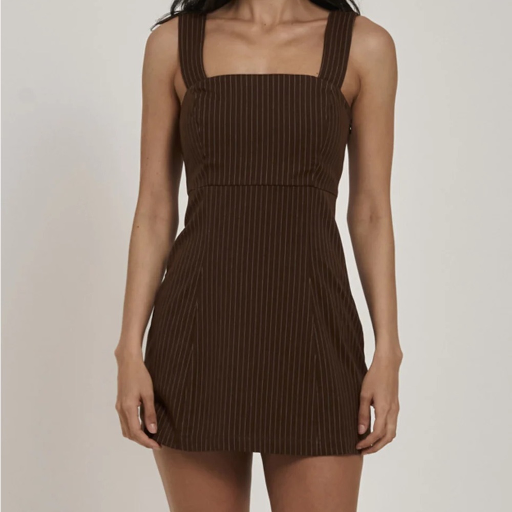 Thrills Brown Pinstripe Mini Dress